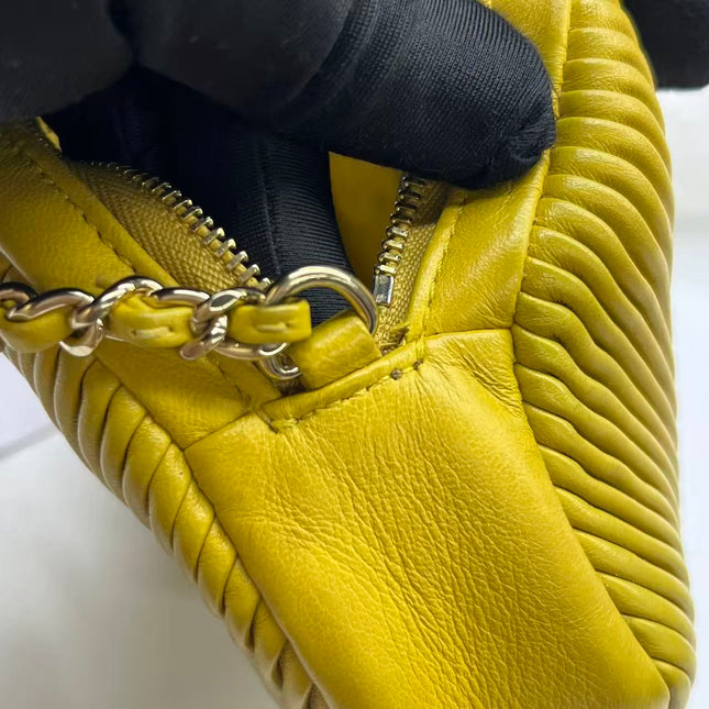 Chanel Round Camera Bag Yellow Quilted Lambskin Leather Silver Hardware