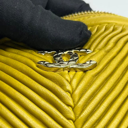 Chanel Round Camera Bag Yellow Quilted Lambskin Leather Silver Hardware