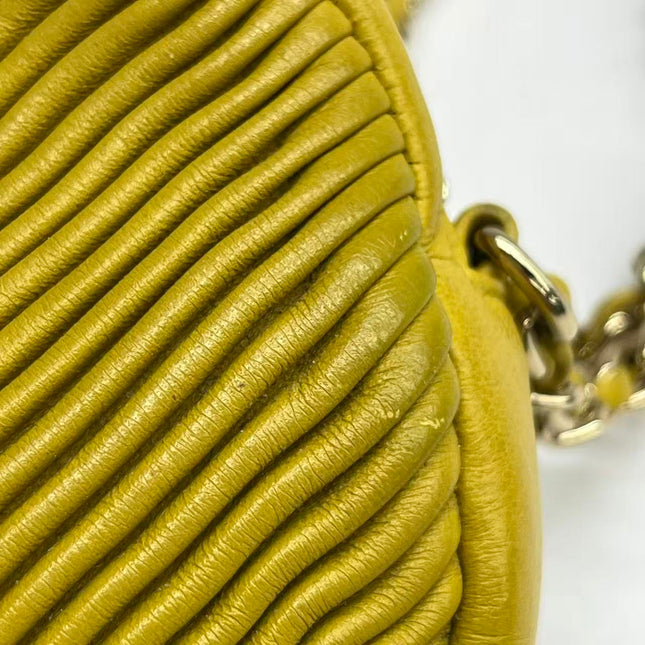 Chanel Round Camera Bag Yellow Quilted Lambskin Leather Silver Hardware