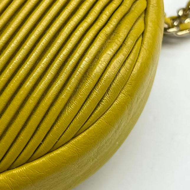 Chanel Round Camera Bag Yellow Quilted Lambskin Leather Silver Hardware