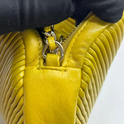 Chanel Round Camera Bag Yellow Quilted Lambskin Leather Silver Hardware