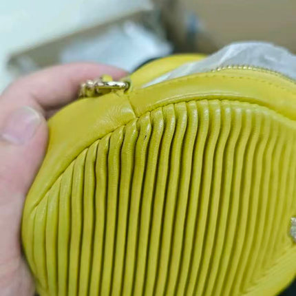 Chanel Round Camera Bag Yellow Quilted Lambskin Leather Silver Hardware