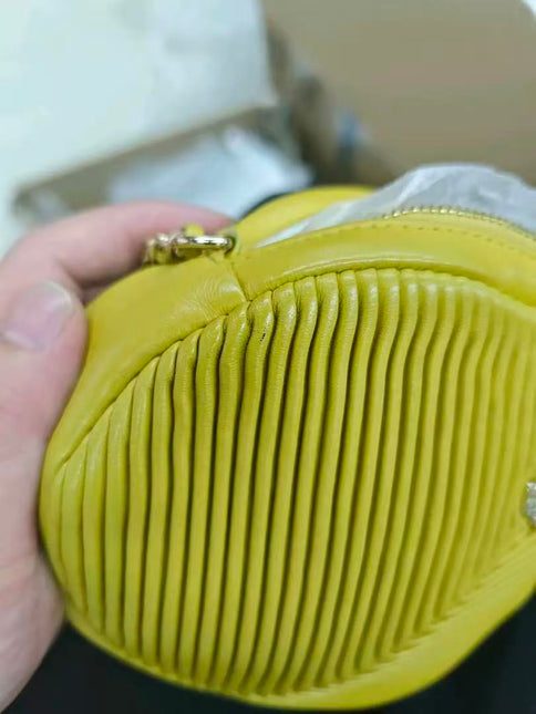 Chanel Round Camera Bag Yellow Quilted Lambskin Leather Silver Hardware