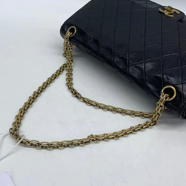Chanel Classic Flap Vintage Black Lambskin Leather with Gold Hardware Chain Strap