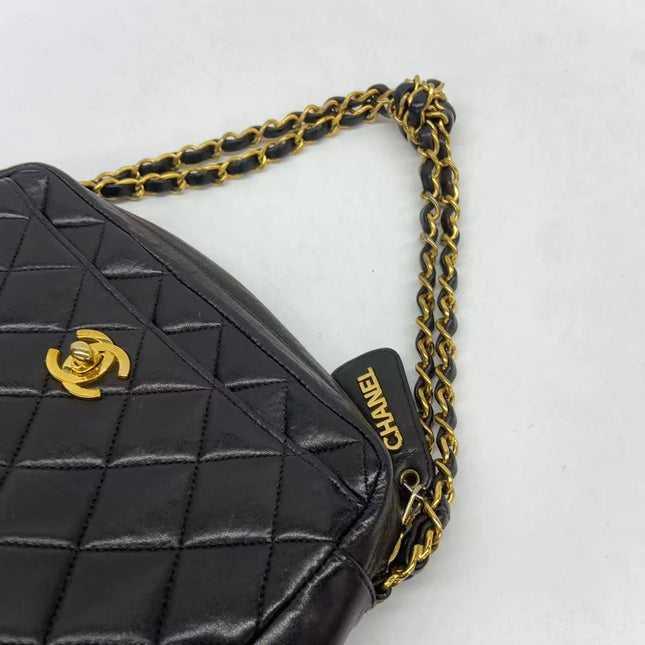 Chanel Vintage Camera Bag Black Lambskin Leather Gold Hardware, 1996-1997