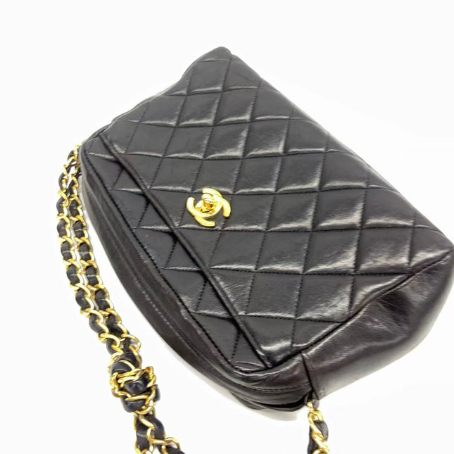 Chanel Vintage Camera Bag Black Lambskin Leather Gold Hardware, 1996-1997