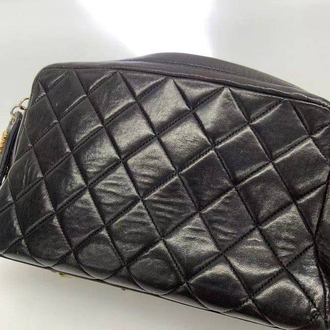 Chanel Vintage Camera Bag Black Lambskin Leather Gold Hardware, 1996-1997