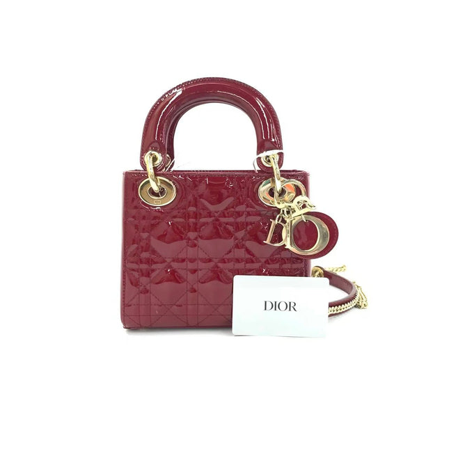 Lady Dior Mini 2019 Red Patent Leather Gold-tone Chain Strap-Luxbags