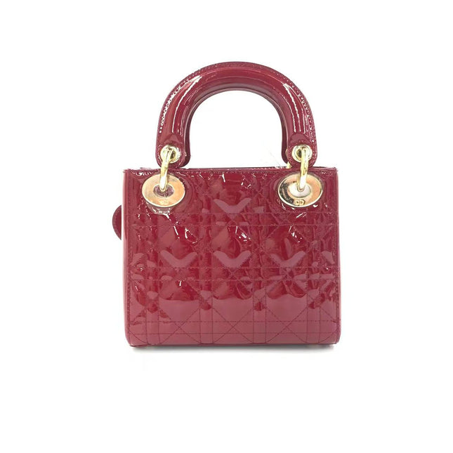 Lady Dior Mini 2019 Red Patent Leather Gold-tone Chain Strap