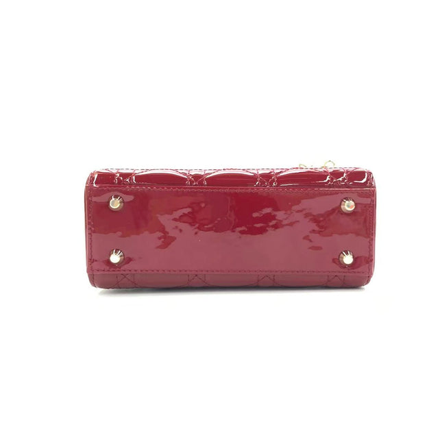 Lady Dior Mini 2019 Red Patent Leather Gold-tone Chain Strap