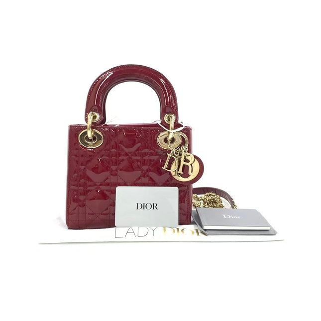 Lady Dior Mini 2019 Red Patent Leather Gold-tone Chain Strap