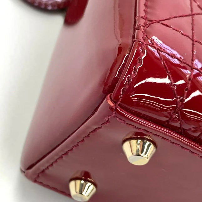 Lady Dior Mini 2019 Red Patent Leather Gold-tone Chain Strap