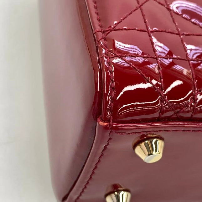 Lady Dior Mini 2019 Red Patent Leather Gold-tone Chain Strap