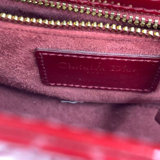 Lady Dior Mini 2019 Red Patent Leather Gold-tone Chain Strap