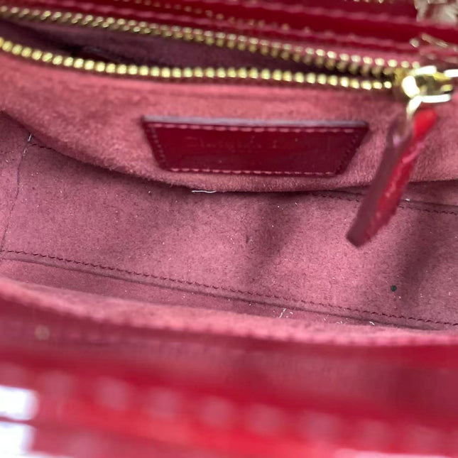 Lady Dior Mini 2019 Red Patent Leather Gold-tone Chain Strap