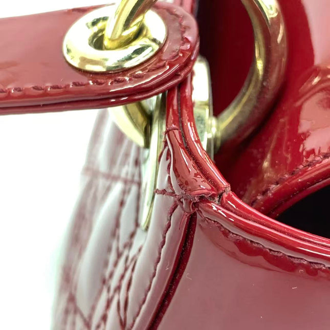 Lady Dior Mini 2019 Red Patent Leather Gold-tone Chain Strap