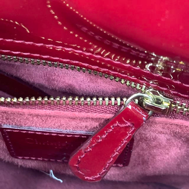 Lady Dior Mini 2019 Red Patent Leather Gold-tone Chain Strap