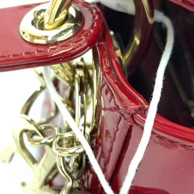 Lady Dior Mini 2019 Red Patent Leather Gold-tone Chain Strap