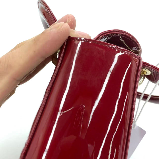 Lady Dior Mini 2019 Red Patent Leather Gold-tone Chain Strap