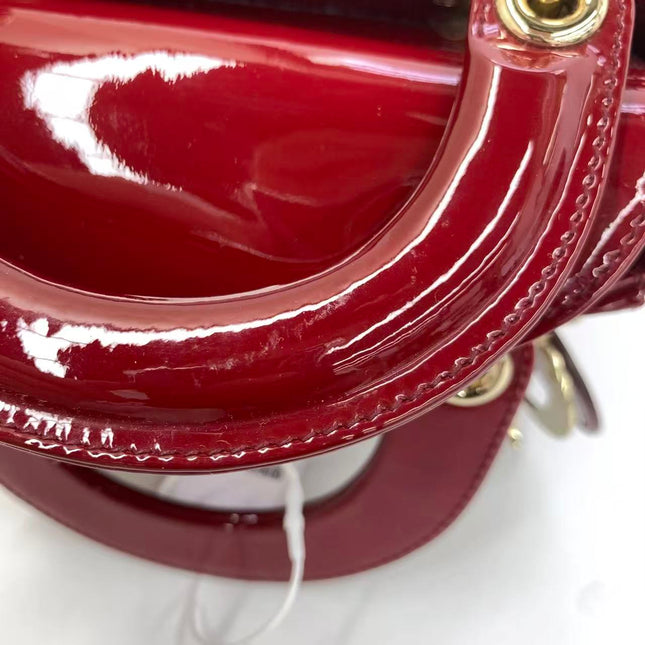 Lady Dior Mini 2019 Red Patent Leather Gold-tone Chain Strap