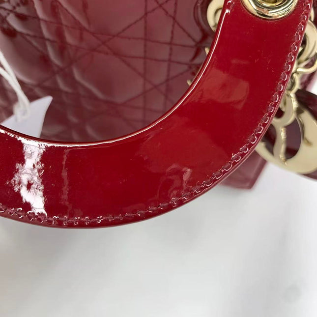 Lady Dior Mini 2019 Red Patent Leather Gold-tone Chain Strap