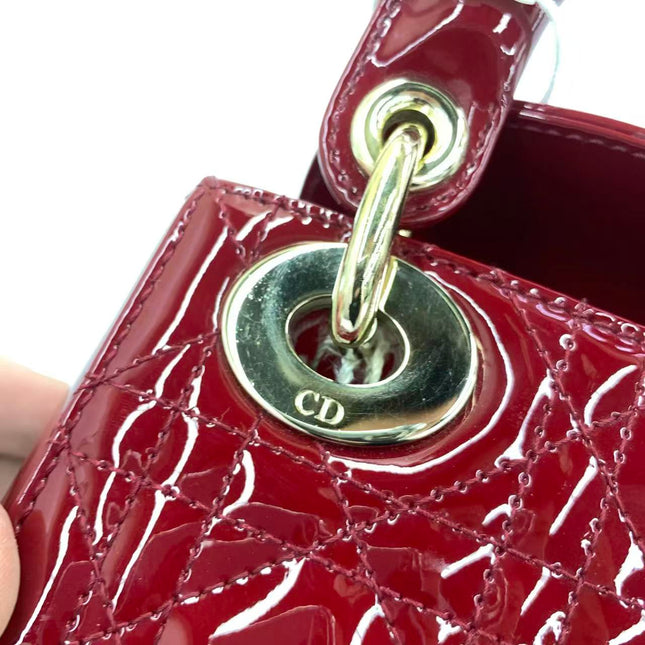 Lady Dior Mini 2019 Red Patent Leather Gold-tone Chain Strap