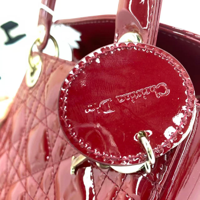 Lady Dior Mini 2019 Red Patent Leather Gold-tone Chain Strap