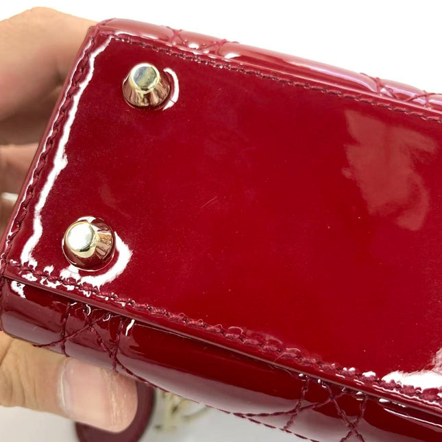 Lady Dior Mini 2019 Red Patent Leather Gold-tone Chain Strap