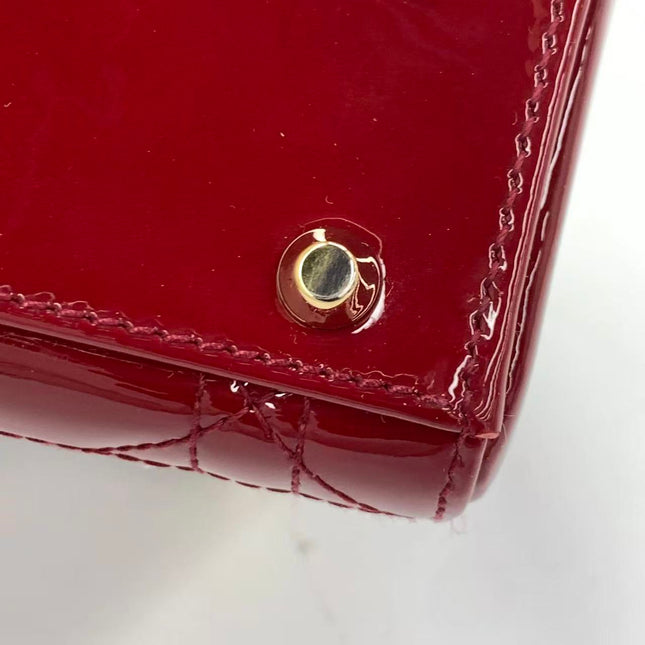 Lady Dior Mini 2019 Red Patent Leather Gold-tone Chain Strap
