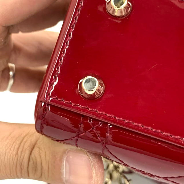Lady Dior Mini 2019 Red Patent Leather Gold-tone Chain Strap
