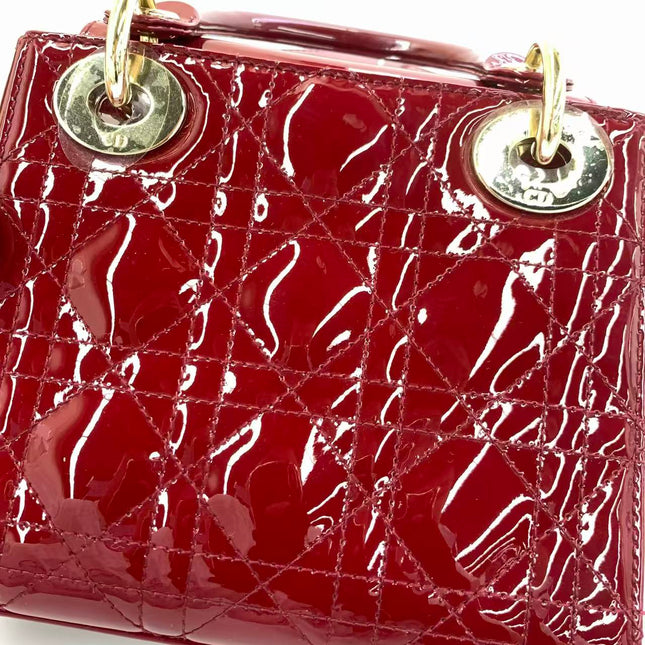 Lady Dior Mini 2019 Red Patent Leather Gold-tone Chain Strap