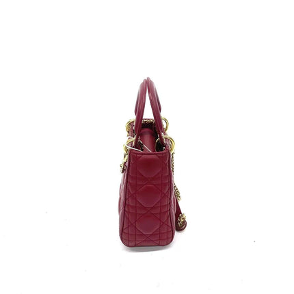 Lady Dior Mini Cuir d'Agneau Bordeaux Bandoulière Chaîne Métal Doré