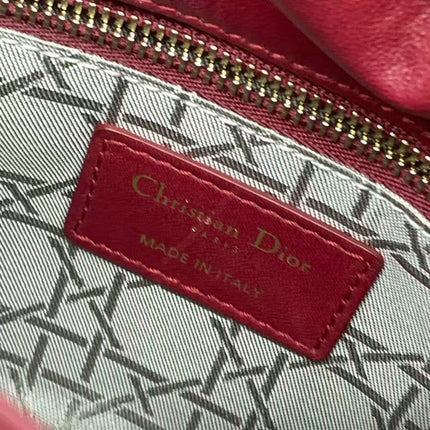 Lady Dior Mini Cuir d'Agneau Bordeaux Bandoulière Chaîne Métal Doré