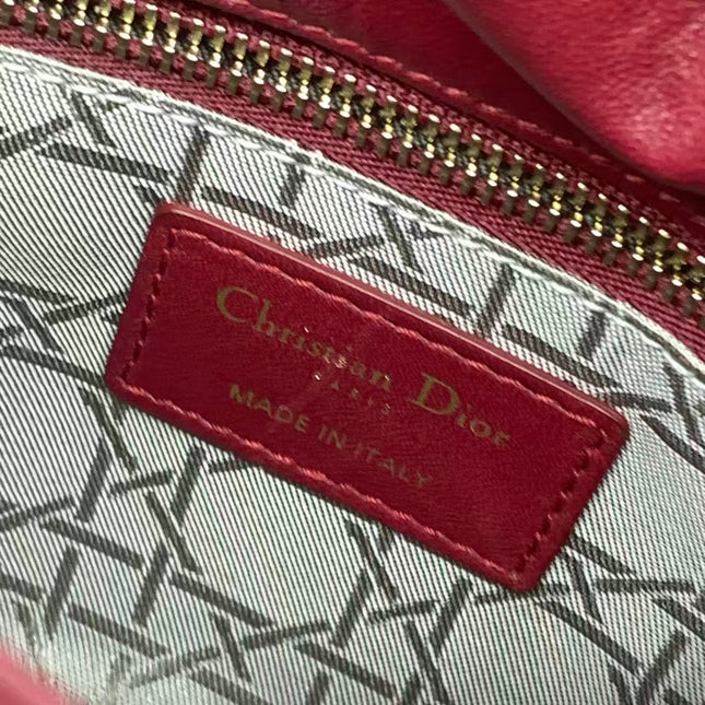 Lady Dior Mini Dark Red Lambskin Leather Gold Chain Strap 2017