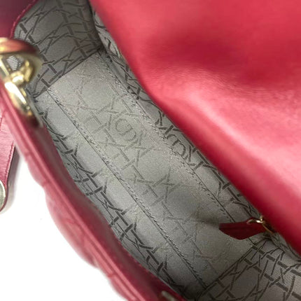 Lady Dior Mini Cuir d'Agneau Bordeaux Bandoulière Chaîne Métal Doré