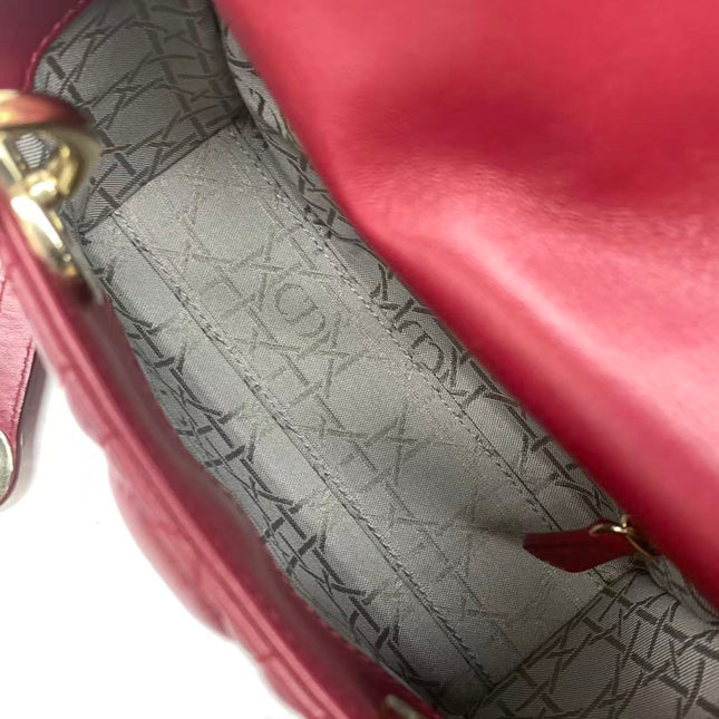 Lady Dior Mini Dark Red Lambskin Leather Gold Chain Strap 2017