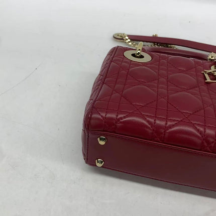 Lady Dior Mini Cuir d'Agneau Bordeaux Bandoulière Chaîne Métal Doré