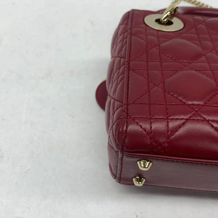 Lady Dior Mini Cuir d'Agneau Bordeaux Bandoulière Chaîne Métal Doré