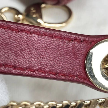 Lady Dior Mini Cuir d'Agneau Bordeaux Bandoulière Chaîne Métal Doré