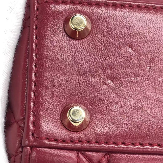 Lady Dior Mini Dark Red Lambskin Leather Gold Chain Strap 2017