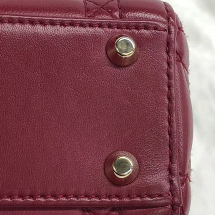 Lady Dior Mini Cuir d'Agneau Bordeaux Bandoulière Chaîne Métal Doré