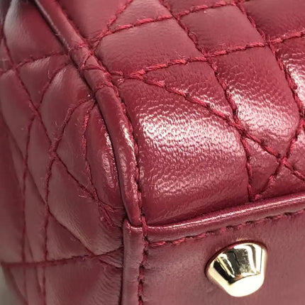 Lady Dior Mini Cuir d'Agneau Bordeaux Bandoulière Chaîne Métal Doré