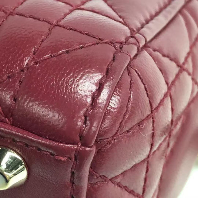 Lady Dior Mini Dark Red Lambskin Leather Gold Chain Strap 2017