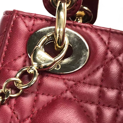Lady Dior Mini Cuir d'Agneau Bordeaux Bandoulière Chaîne Métal Doré