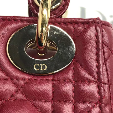Lady Dior Mini Cuir d'Agneau Bordeaux Bandoulière Chaîne Métal Doré