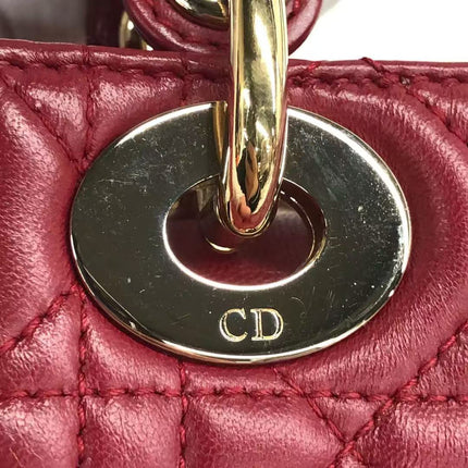 Lady Dior Mini Cuir d'Agneau Bordeaux Bandoulière Chaîne Métal Doré