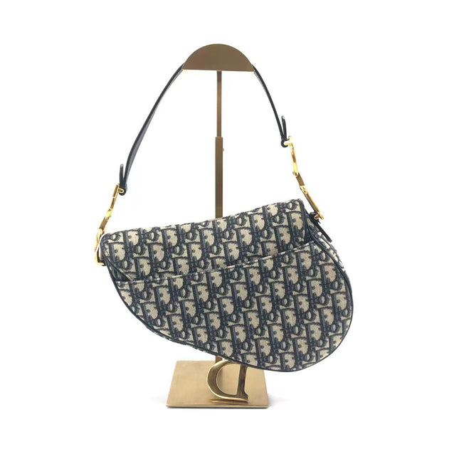 Dior Saddle Medium Navy Oblique Monogram Canvas Shoulder Bag