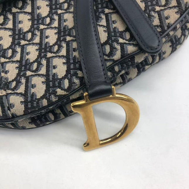 Dior Saddle Medium Navy Oblique Monogram Canvas Shoulder Bag