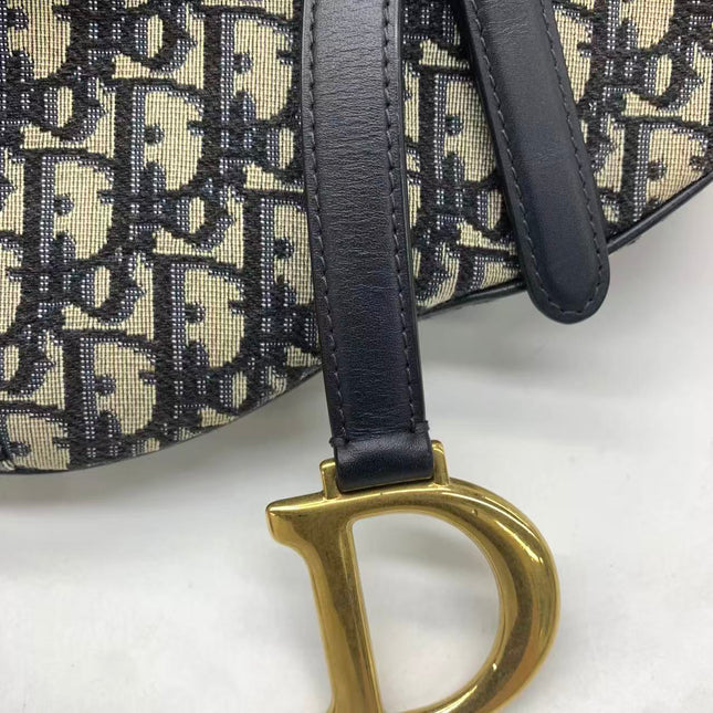 Dior Saddle Medium Navy Oblique Monogram Canvas Shoulder Bag