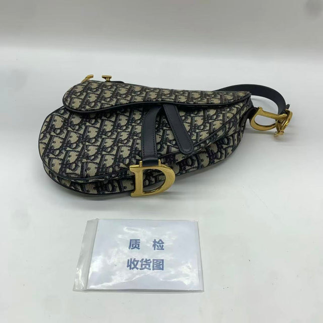 Dior Saddle Medium Navy Oblique Monogram Canvas Shoulder Bag